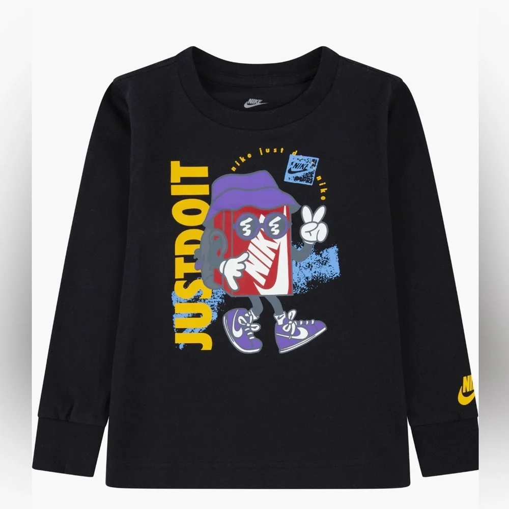Nike Boys Size 4T Black Long Sleeve Logo Tee “Just Do It” NWT